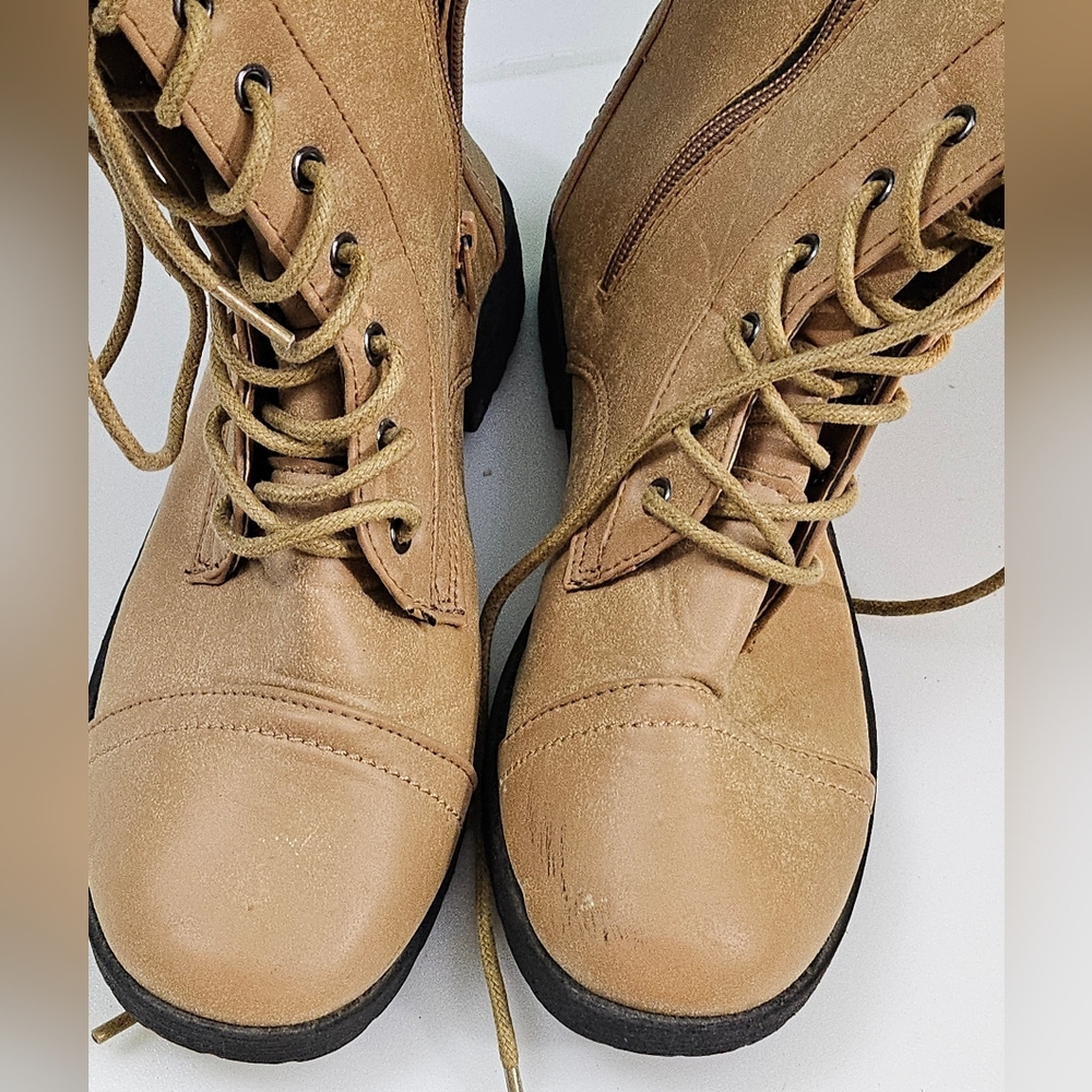 Rue 21 Etc. Tan Boots Zip Up Buckle Military Combat Biker Riding WMS SZ 6/7S